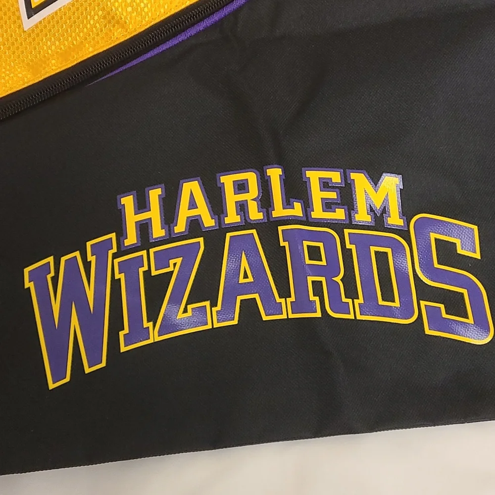 Harlem Wizards Basketball String Bag Travel Bag Bookbag Black Yellow Purple OS